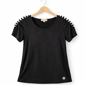 Michael Kors Black Dark Open Slit Sleeve Top Sz 1X